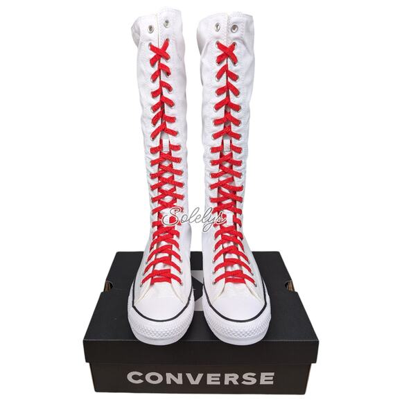 Converse XXHI White Black Red Elastic Lace Canvas Knee High Sneaker Boot M11 W13 - Picture 2 of 9